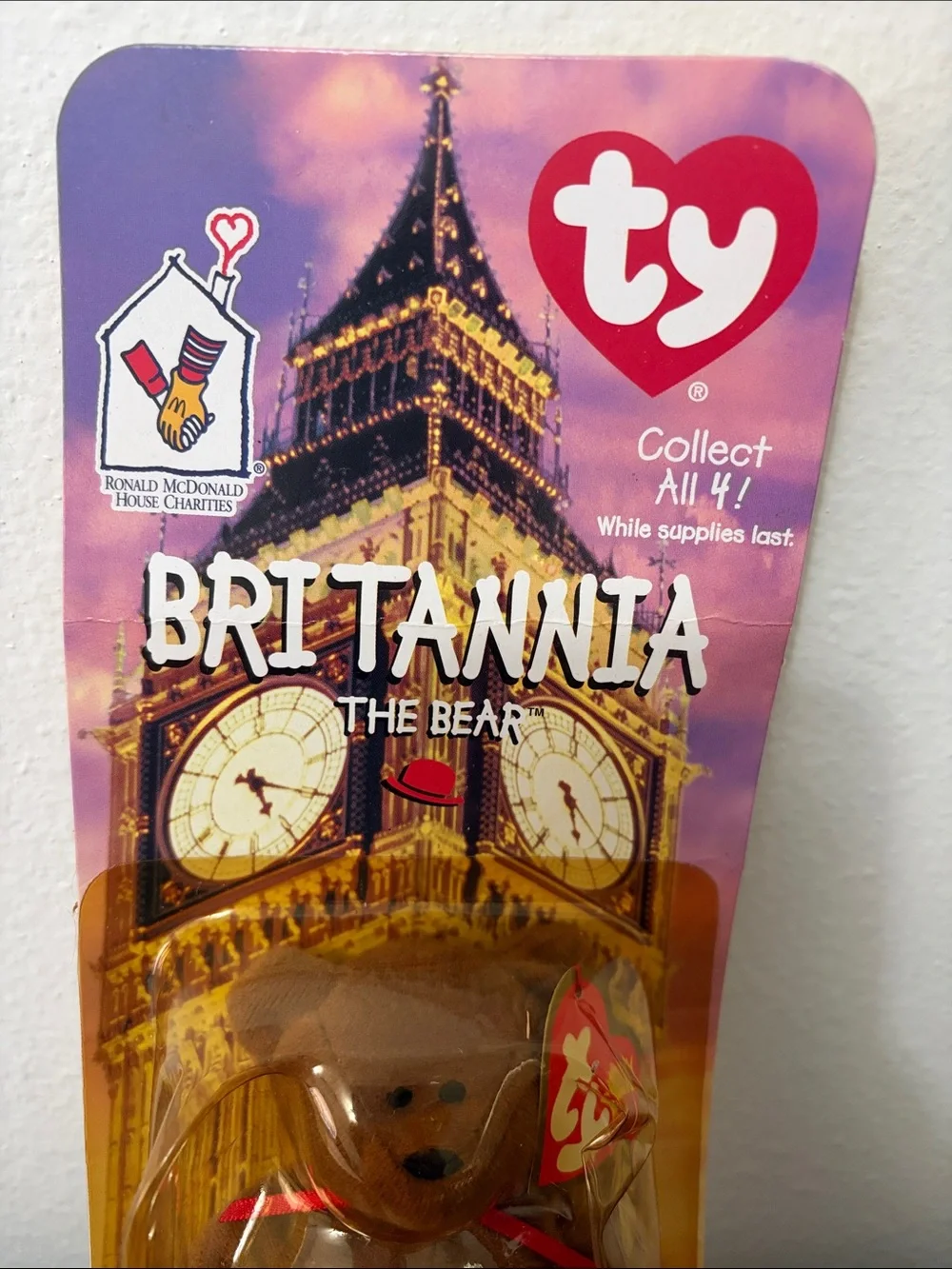 Vintage 1999 McDonald's Ty‎ Britannia the Bear Plush in package SEALED